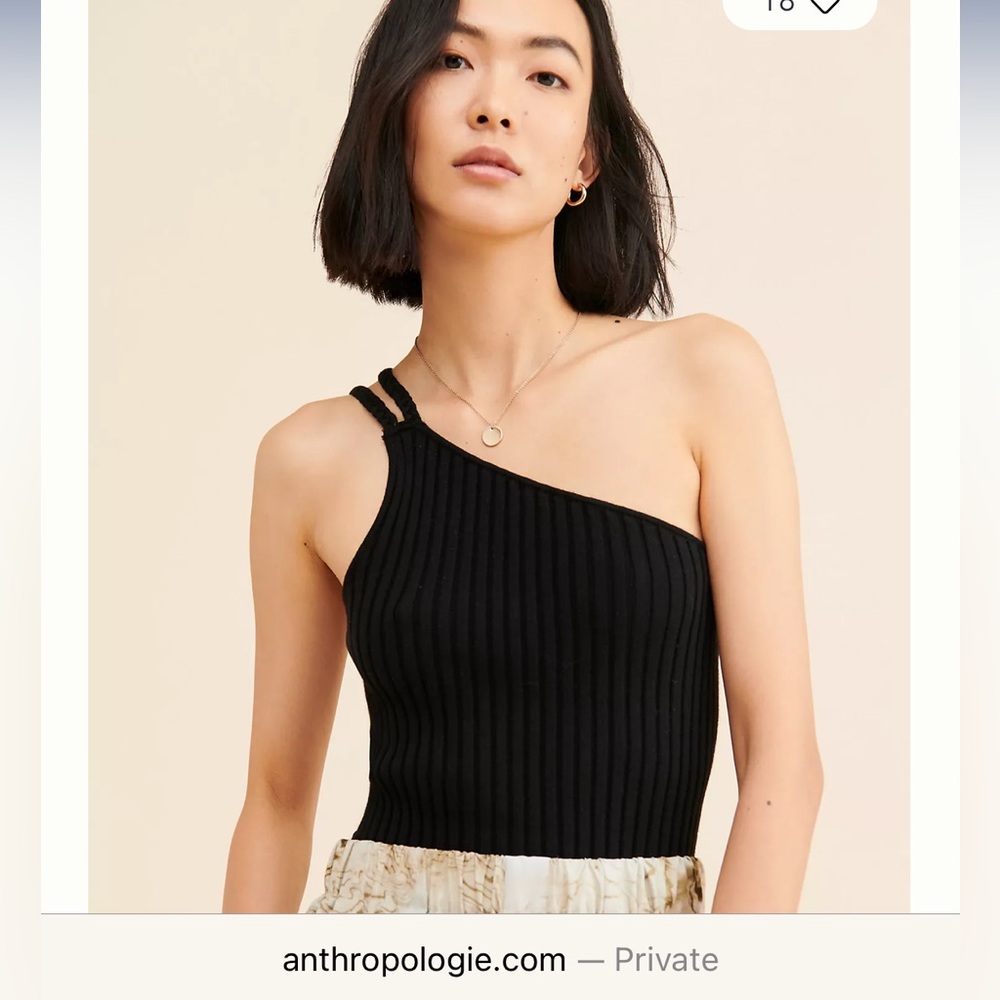 525 America Black Ribbed Asymmetrical one shoulder Tank Anthropologie XS Small 2